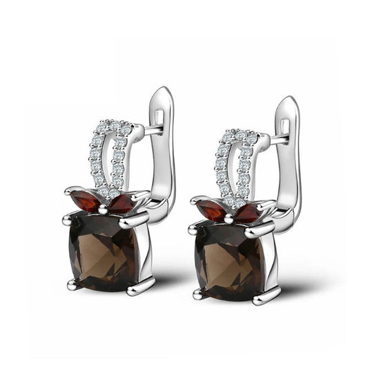 Women's Smoky Quartz Sterling Silver Gemstone Clip Earrings