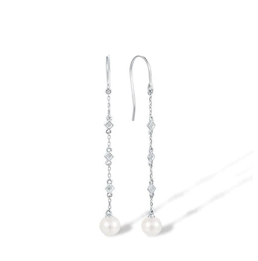 9K Enduring Jewels Earrings White Gold Pearl Diamond.