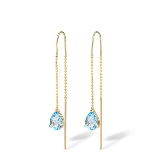 9K Yellow Gold Enduring Jewels Earrings Blue Topaz Dangling Earrings.