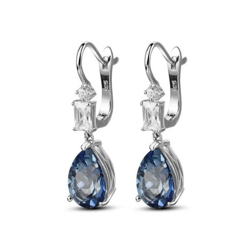 Blue Mystic Gemstone Sterling Silver Drop Rings