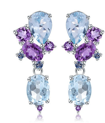 Womens Studs, Sterling Silver Blue Topaz Amethyst Stud.