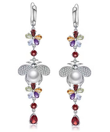 Women's Sterling Silver Flower Freshwater Pearl Earrings