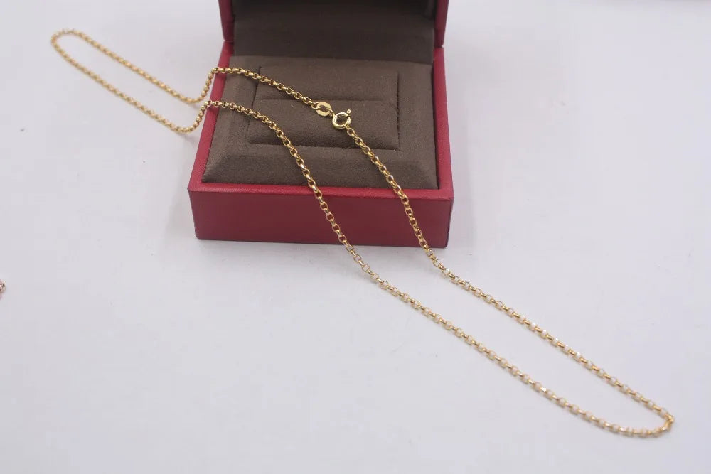 18K Solid Gold Rolo Chain Necklace Men Women 16" 18" 20" 22" 24".