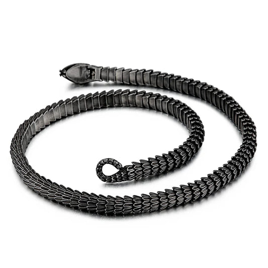 Animal Snake Charm Necklace Men 60cm Stainless Steel Matte Chain.