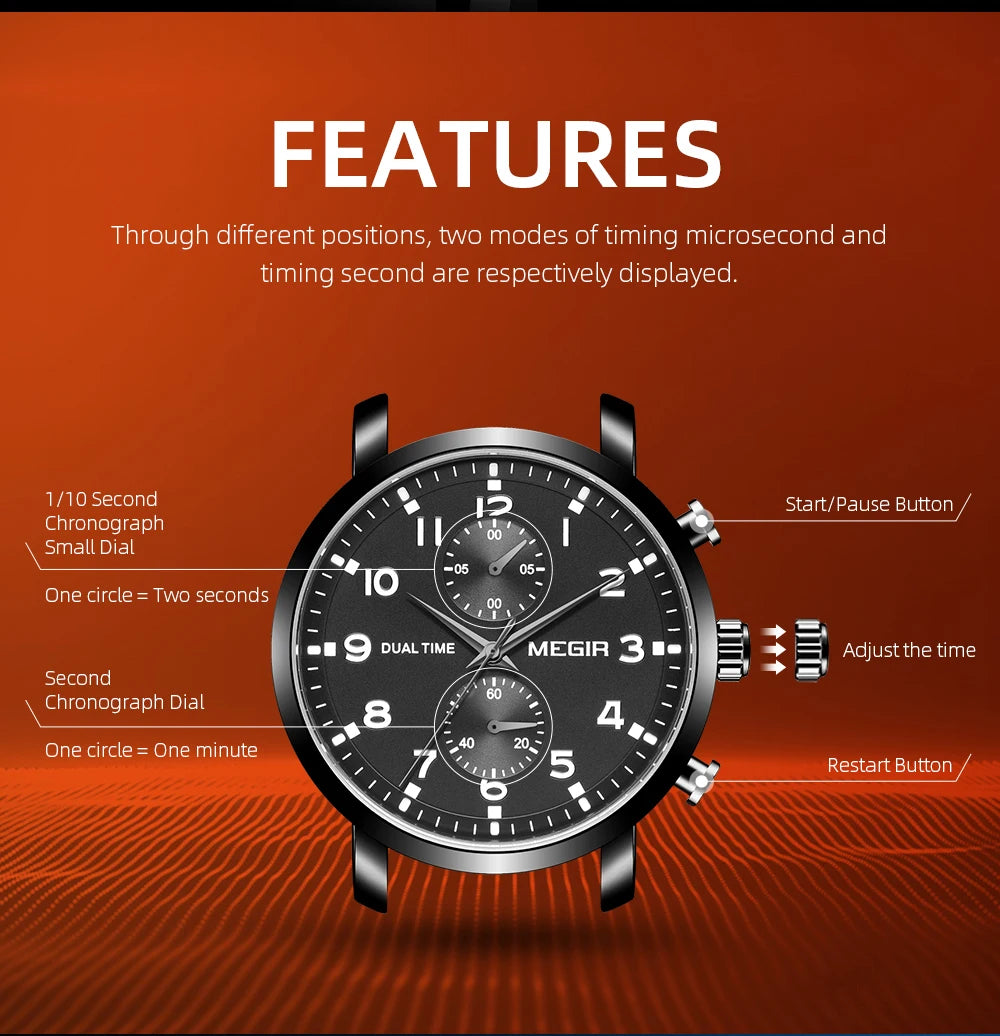 Casual Sport Watches for Men, Military Leather Wrist Watch.