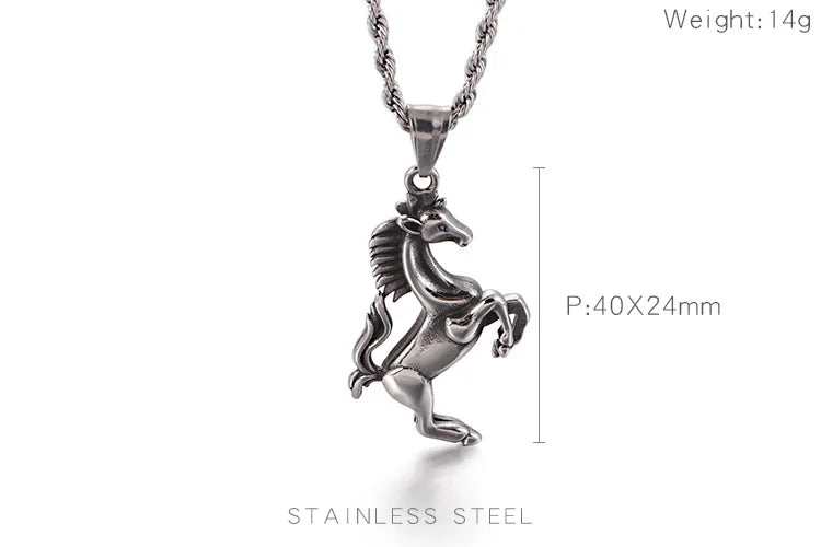 Stainless Steel Running Horse Necklace For Men Hip Hop Animal Colar.