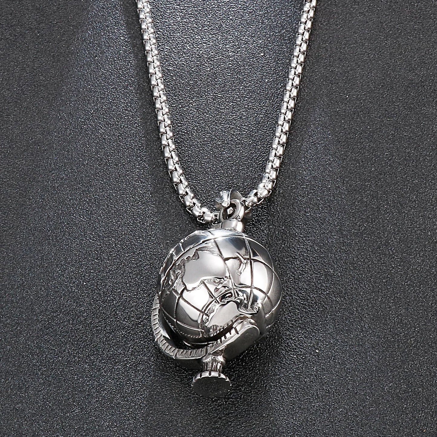 Globe Pendant Steel Color Men's Punk Style Stainless Steel Necklace.