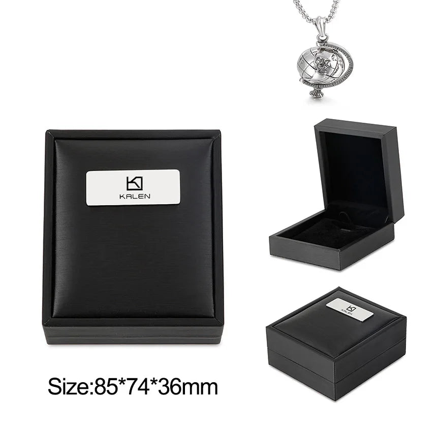 Globe Pendant Steel Color Men's Punk Style Stainless Steel Necklace.