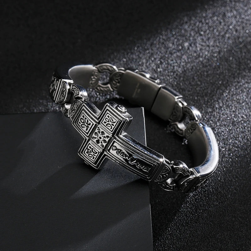 Christian Big Cross Charm Bracelets Men 20cm Stainless Steel.