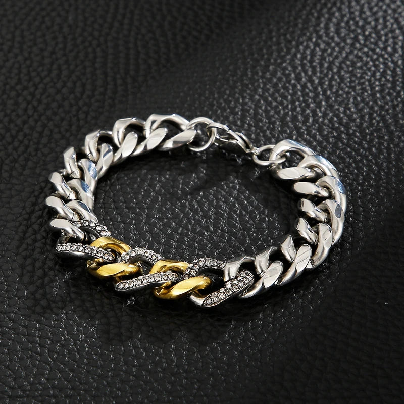 13mm Zircon Bracelet For Women And men Thick Chain Stainless Steel.