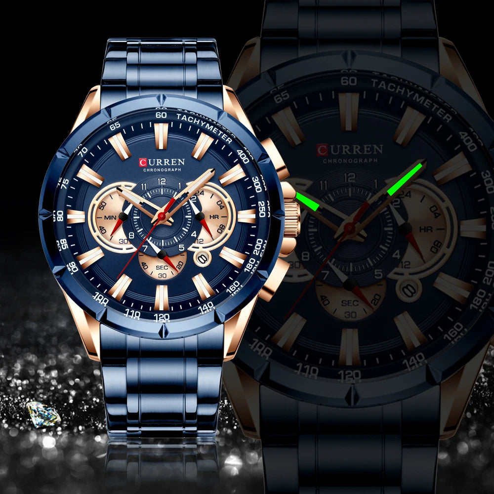 Mens Stainless Steel Chronograph Luminous Quartz Watch