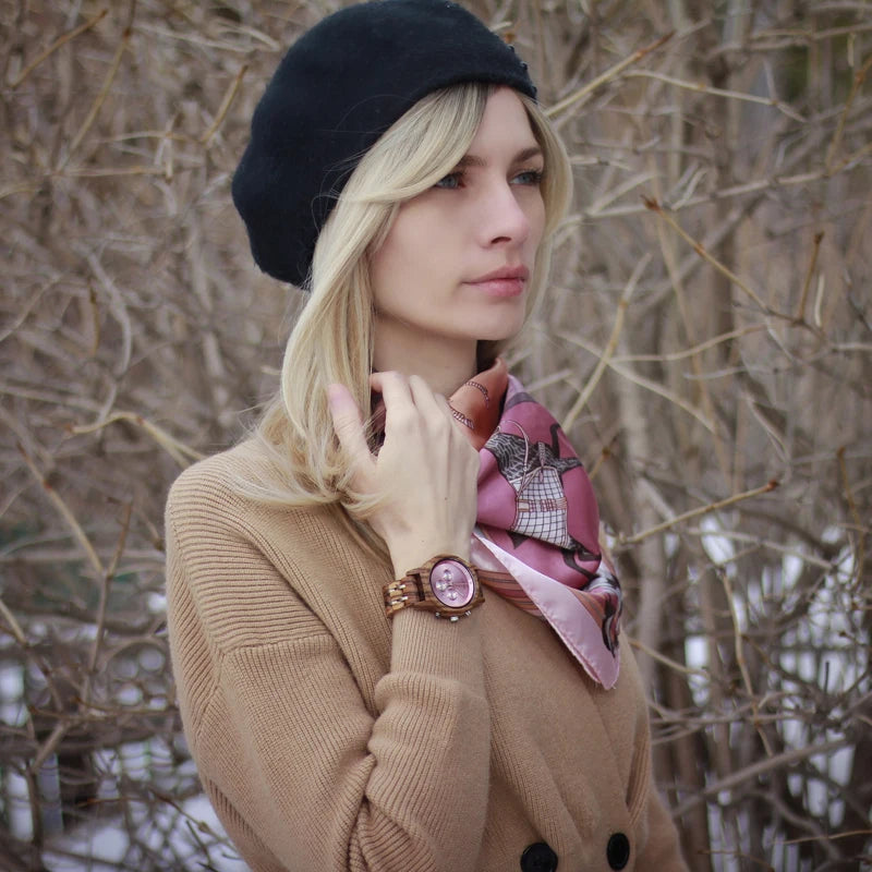 Women Chronograph Watch With Auto Date Versatile Wooden Timepieces.