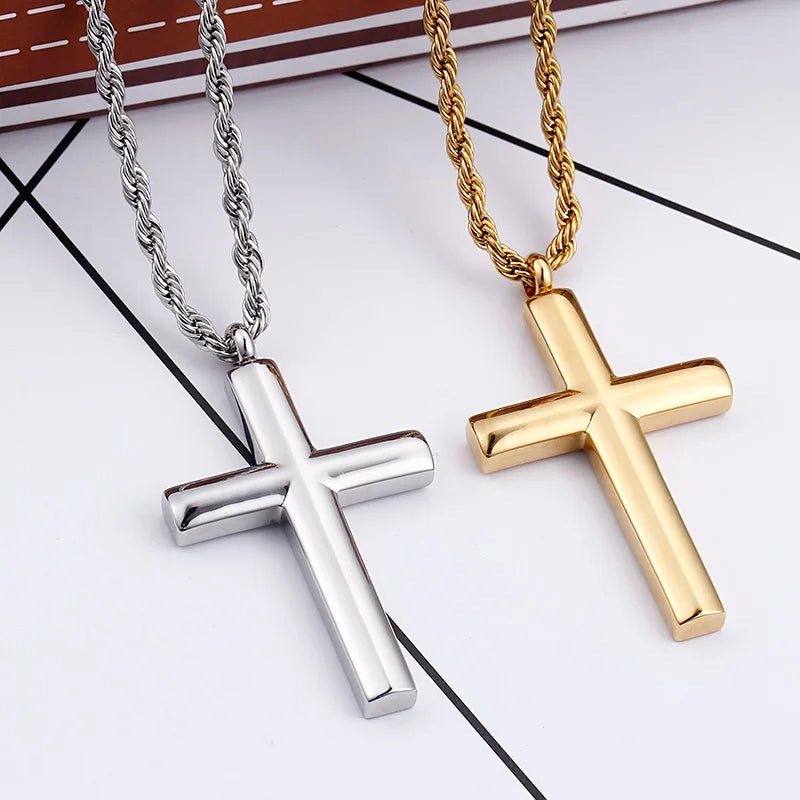 Cross Chain For Men 60cm Stainless Steel Gold ColorCross Necklace.