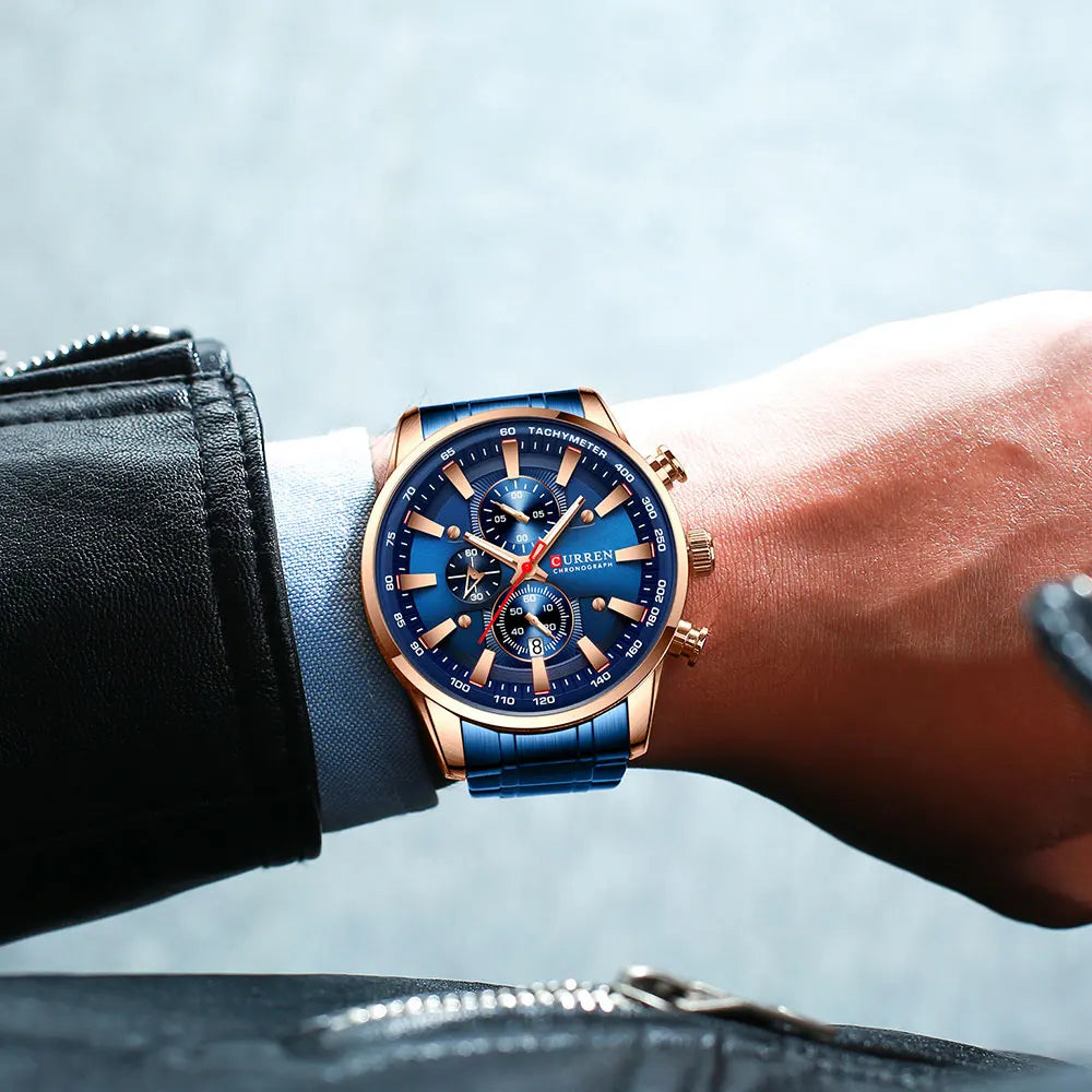 Mens Stainless Steel  Luminous Sporty Chronograph Wristwatch