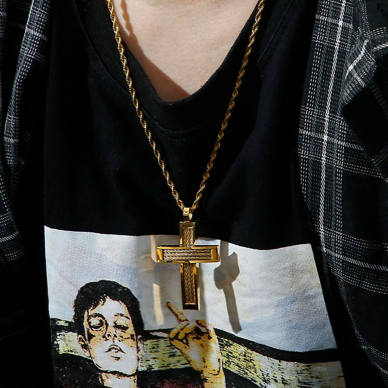 Men's Dubai Crux Chain Prayer Cross Pendant Necklace