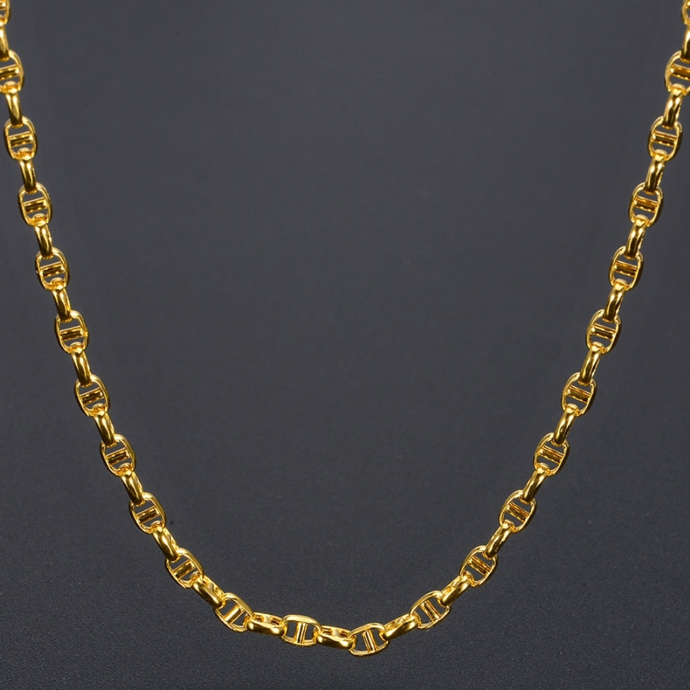 Chain Link Fashion 18K Yellow Gold Chain, Women & Men Stud Necklace.