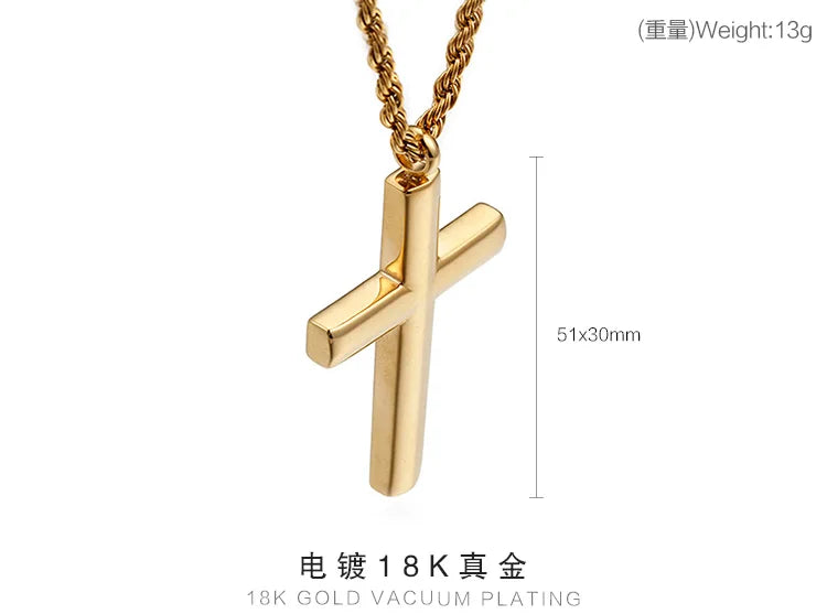 Cross Chain For Men 60cm Stainless Steel Gold ColorCross Necklace.