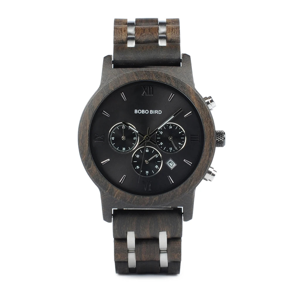 Women Chronograph Watch With Auto Date Versatile Wooden Timepieces.