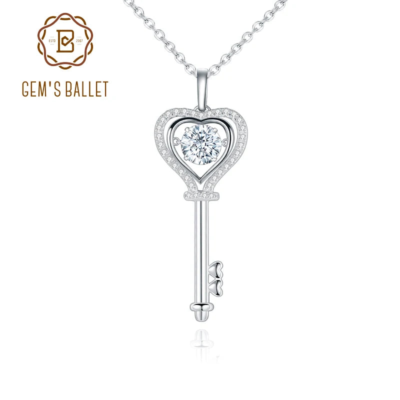 Womans Sterling Silver Moissanite Diamond Key Necklace
