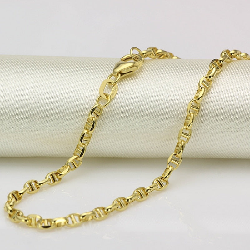 Chain Link Fashion 18K Yellow Gold Chain, Women & Men Stud Necklace.