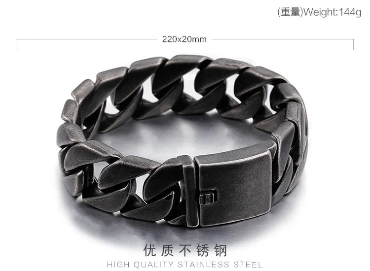 Bike Chain Bracelets Men 25mm Width Stainless Steel Brushed Link.