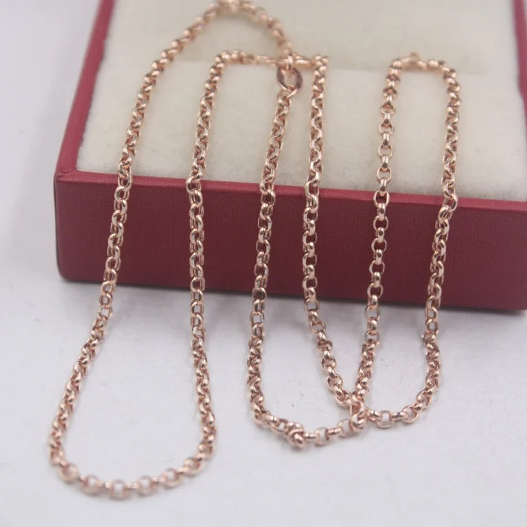 18K Solid Gold Rolo Chain Necklace Men Women 16" 18" 20" 22" 24".