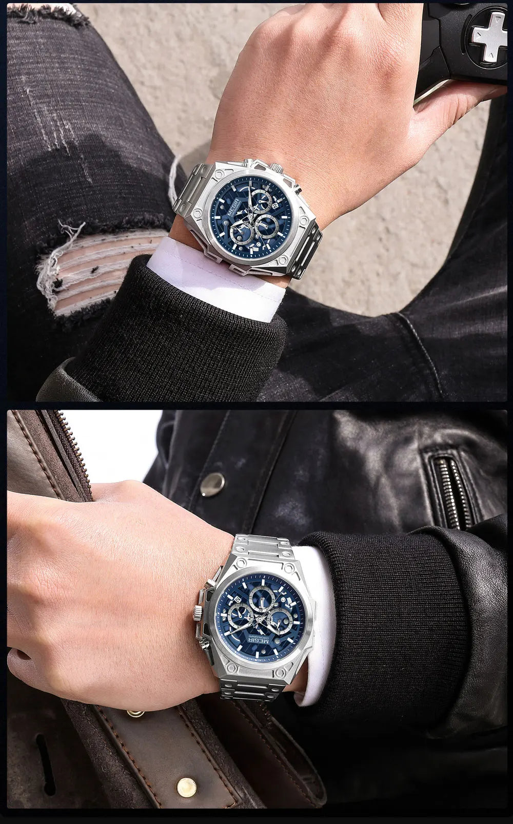 Mens Stainless Steel Dress Wrist Watch Waterproof Chronograph Quartz.