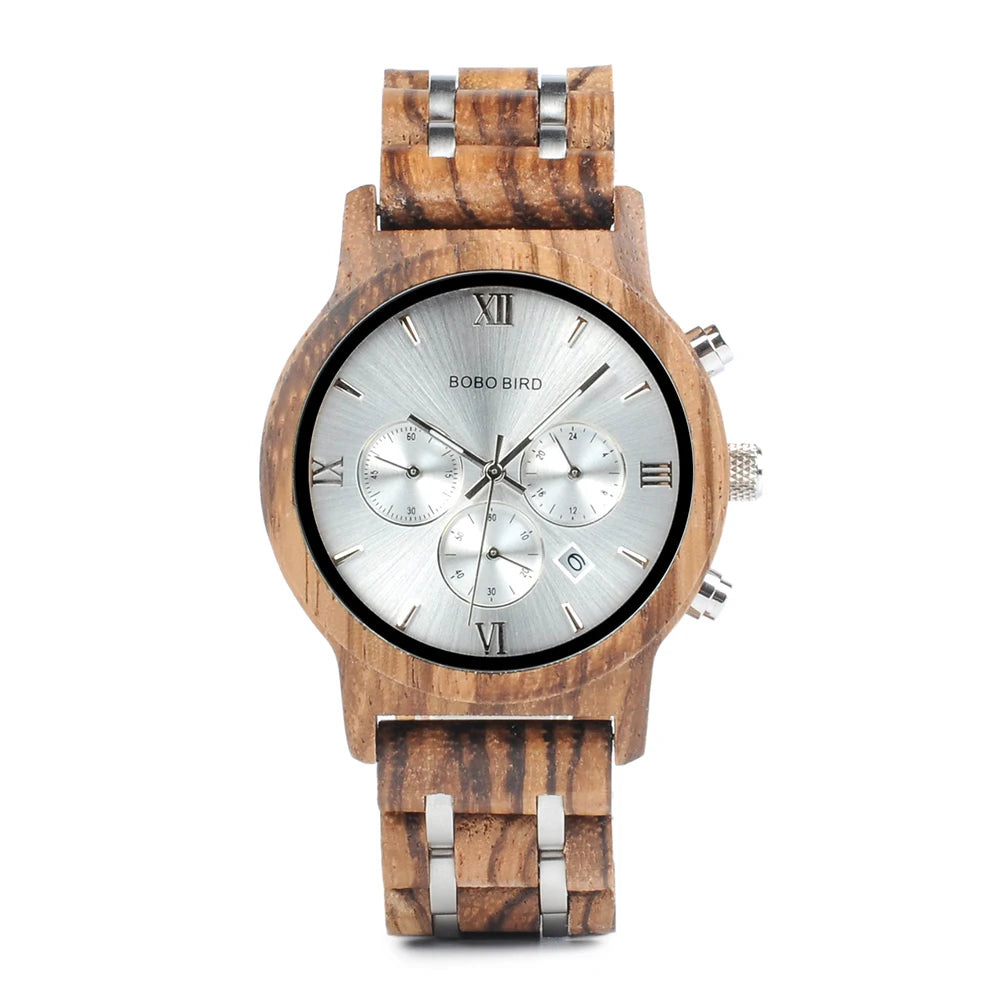 Women Chronograph Watch With Auto Date Versatile Wooden Timepieces.