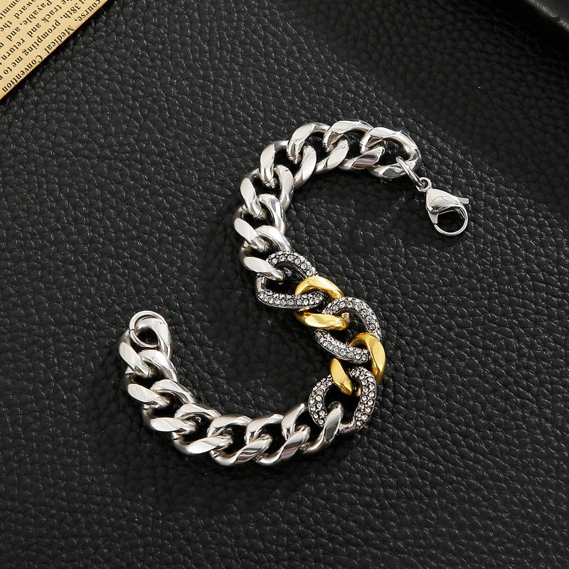 13mm Zircon Bracelet For Women And men Thick Chain Stainless Steel.