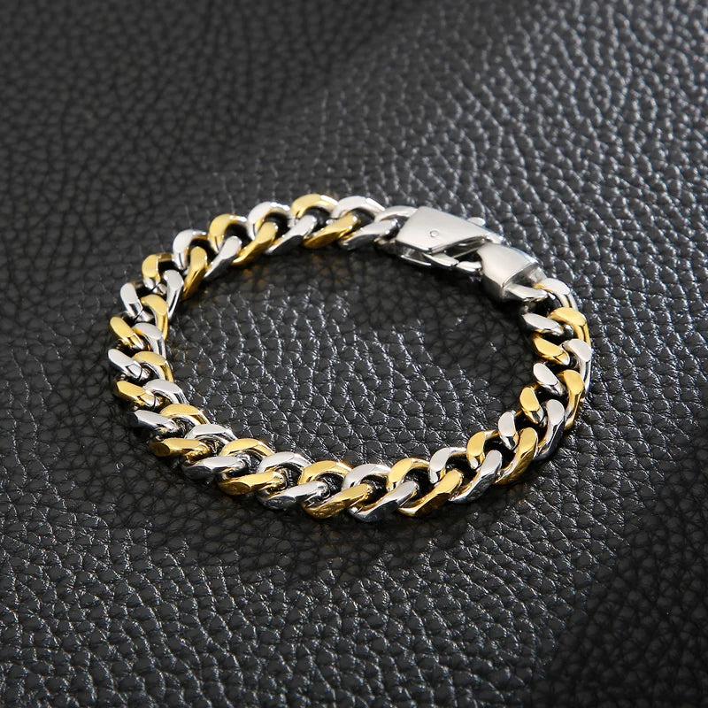 3 Color 316L Stainless Steel Cuban Chain Men's Bracelet