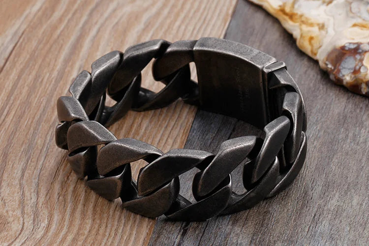 Bike Chain Bracelets Men 25mm Width Stainless Steel Brushed Link.