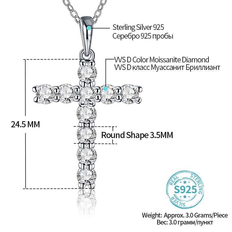 Woman's Handmade Cross Moissanite Sterling Silver Necklace