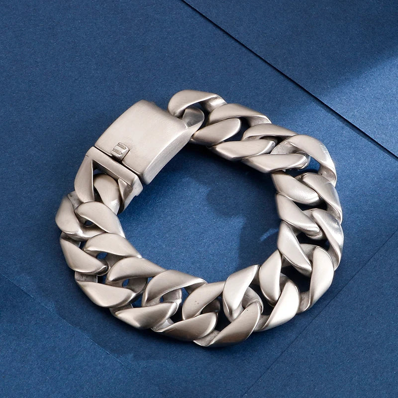 Mens Stainless Steel Brushed Cuban Link Chain Bracelet