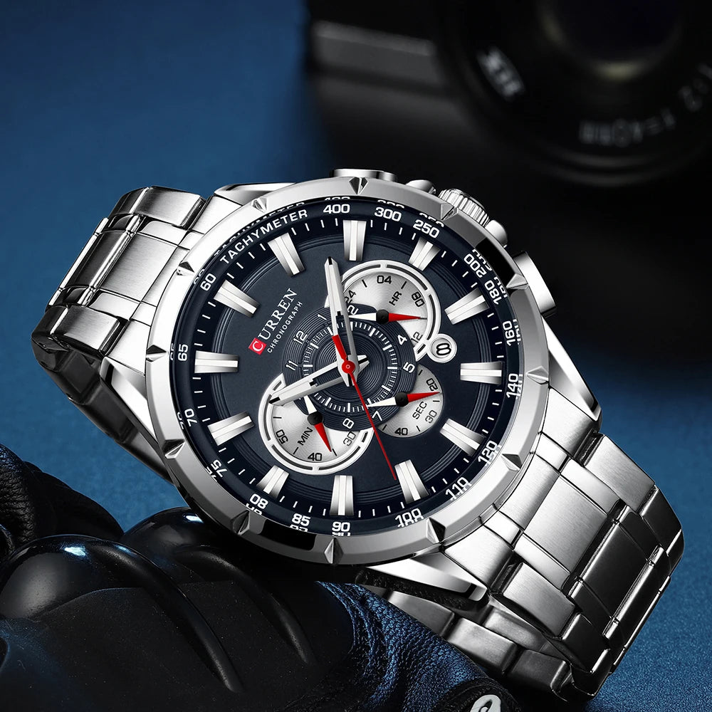 Mens Stainless Steel Chronograph Luminous Quartz Watch