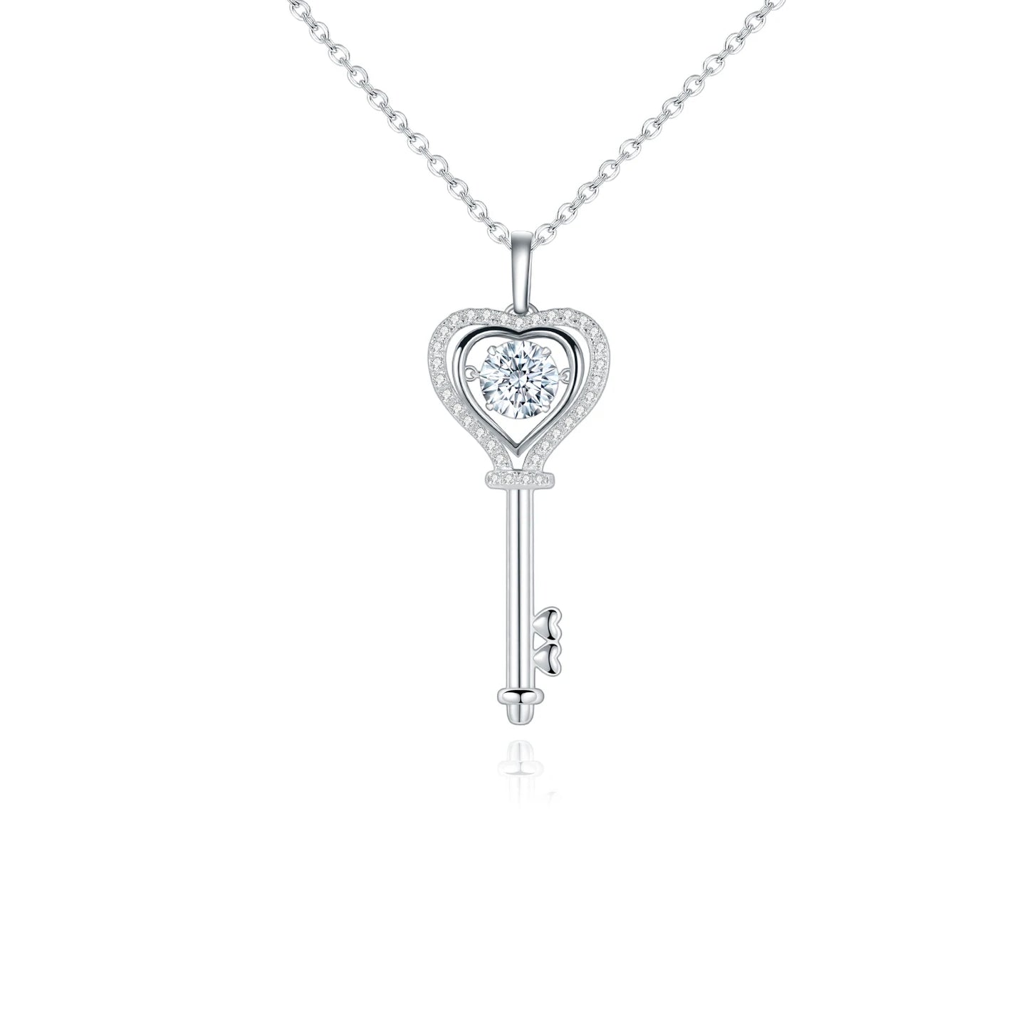 Womans Sterling Silver Moissanite Diamond Key Necklace