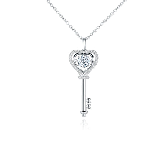 Womans Sterling Silver Moissanite Diamond Key Necklace