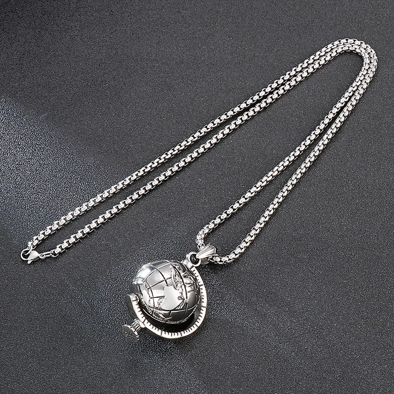 Globe Pendant Steel Color Men's Punk Style Stainless Steel Necklace.