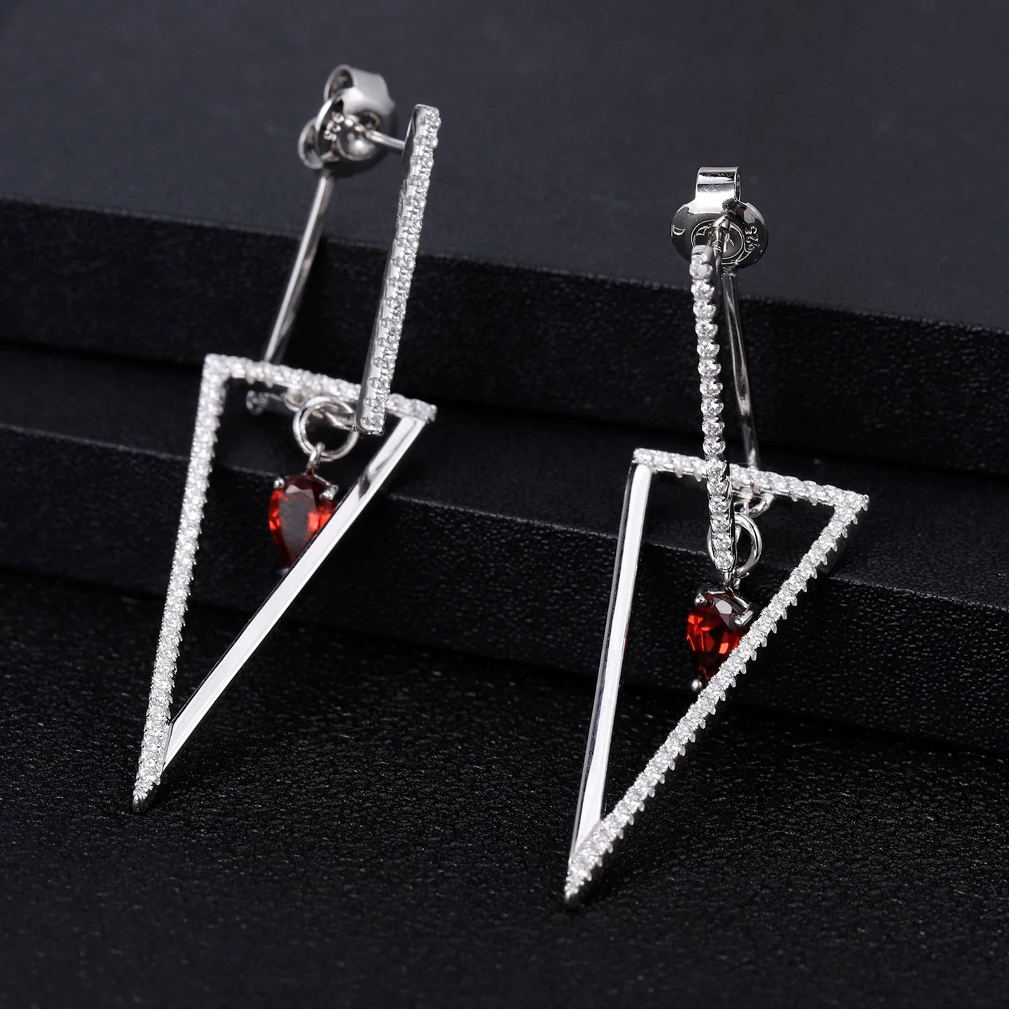 Women's 925 Sterling Silver Triangle Red Garnet Gemstone