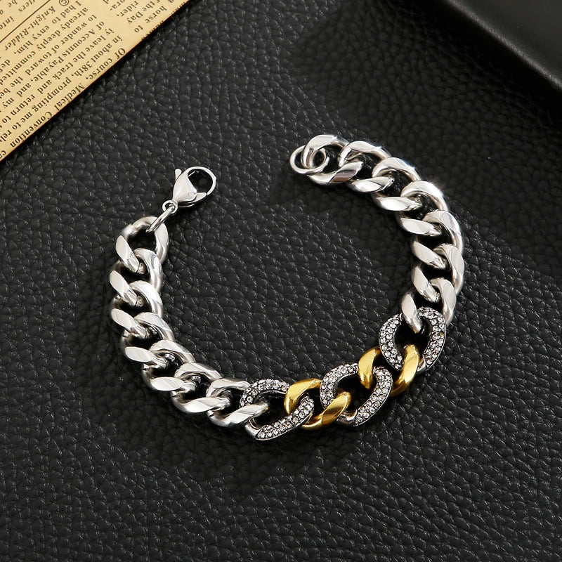 13mm Zircon Bracelet For Women And men Thick Chain Stainless Steel.