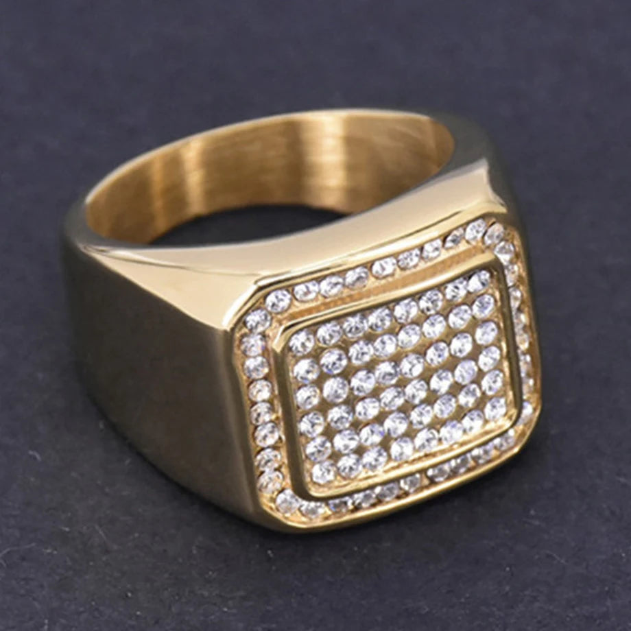 Hip Hop Men's 316L Stainless Steel  Cubic Zircon Rings