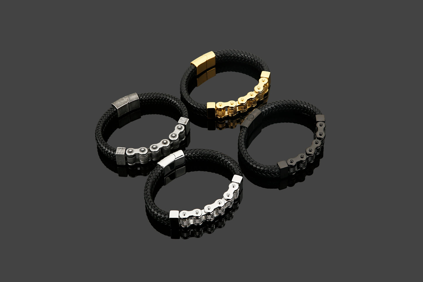 Bicycle Chain Men's Bracelet Woven Leather Wrapped Charm