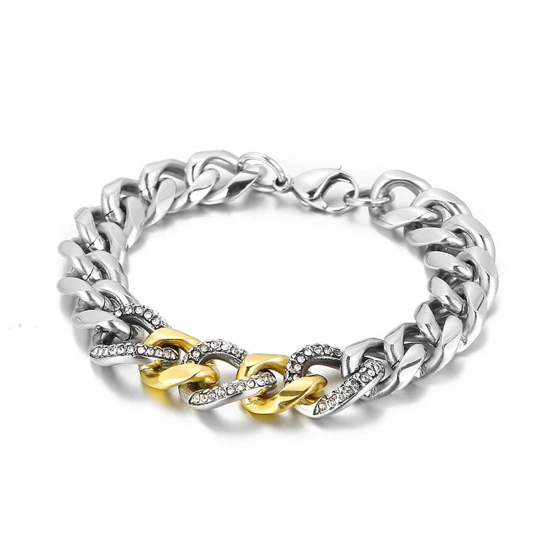 13mm Zircon Bracelet For Women And men Thick Chain Stainless Steel.