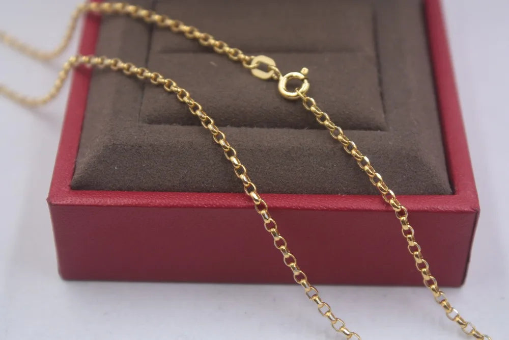 18K Solid Gold Rolo Chain Necklace Men Women 16" 18" 20" 22" 24".