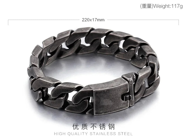 Bike Chain Bracelets Men 25mm Width Stainless Steel Brushed Link.