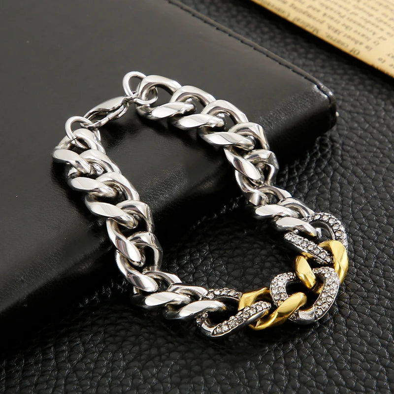 13mm Zircon Bracelet For Women And men Thick Chain Stainless Steel.