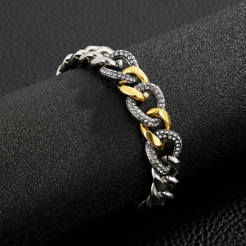 13mm Zircon Bracelet For Women And men Thick Chain Stainless Steel.