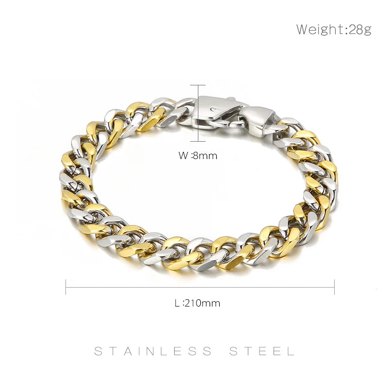 3 Color 316L Stainless Steel Cuban Chain Men's Bracelet