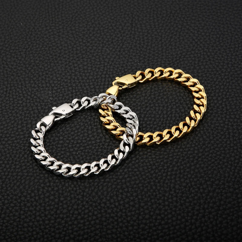 3 Color 316L Stainless Steel Cuban Chain Men's Bracelet