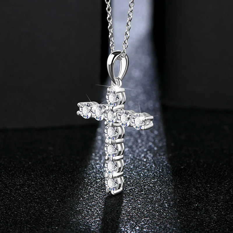 Woman's Handmade Cross Moissanite Sterling Silver Necklace
