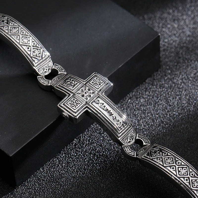 Christian Big Cross Charm Bracelets Men 20cm Stainless Steel.